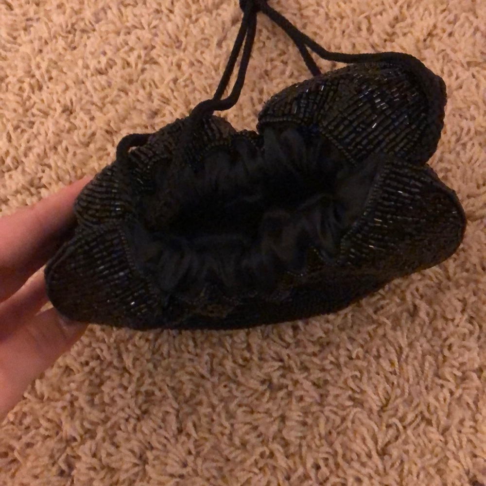 Drawstring Black Stitched Purse - image 3